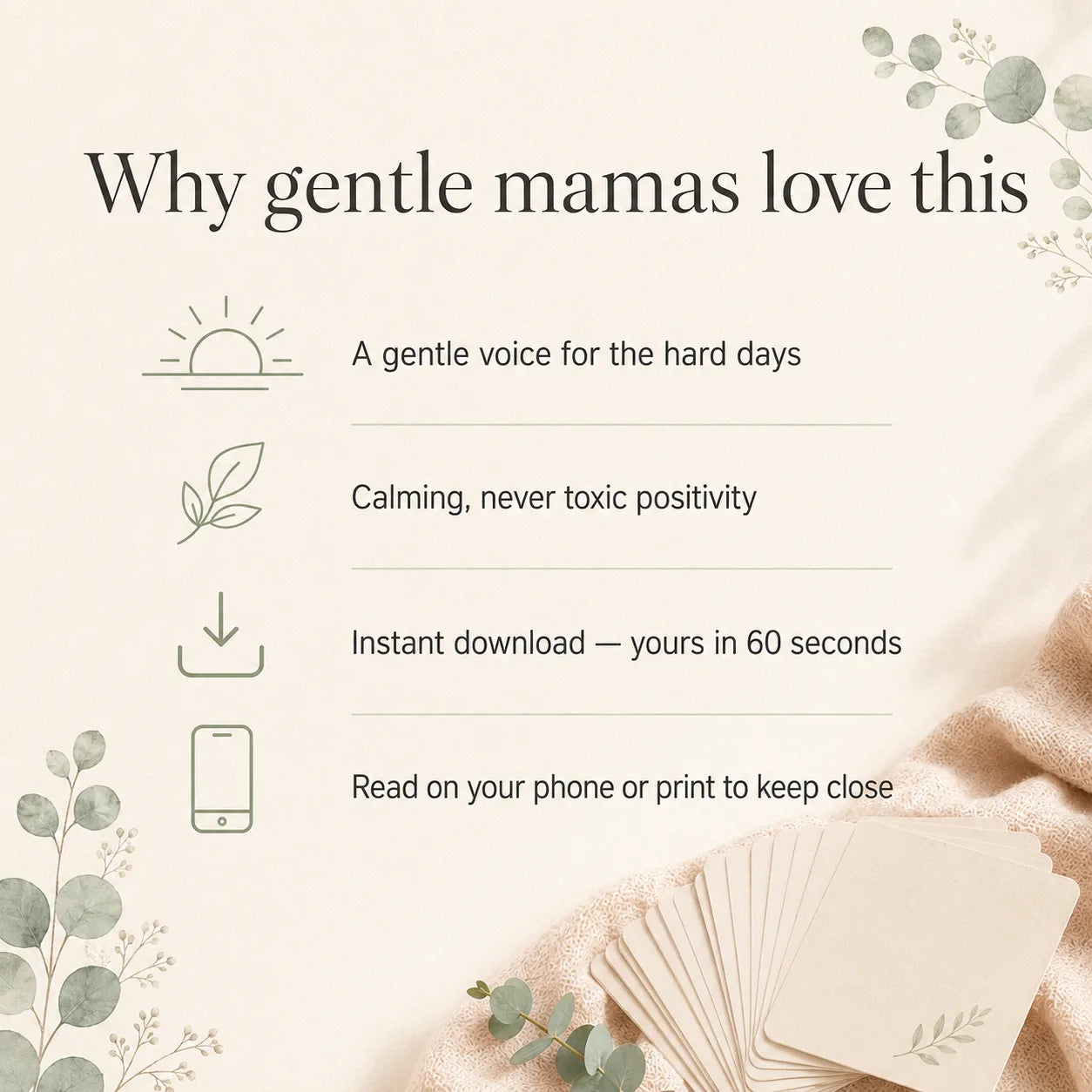 Why gentle mamas love 90 Daily Calm Affirmations: a soft voice for hard days, calming daily ritual, instant printable digital download