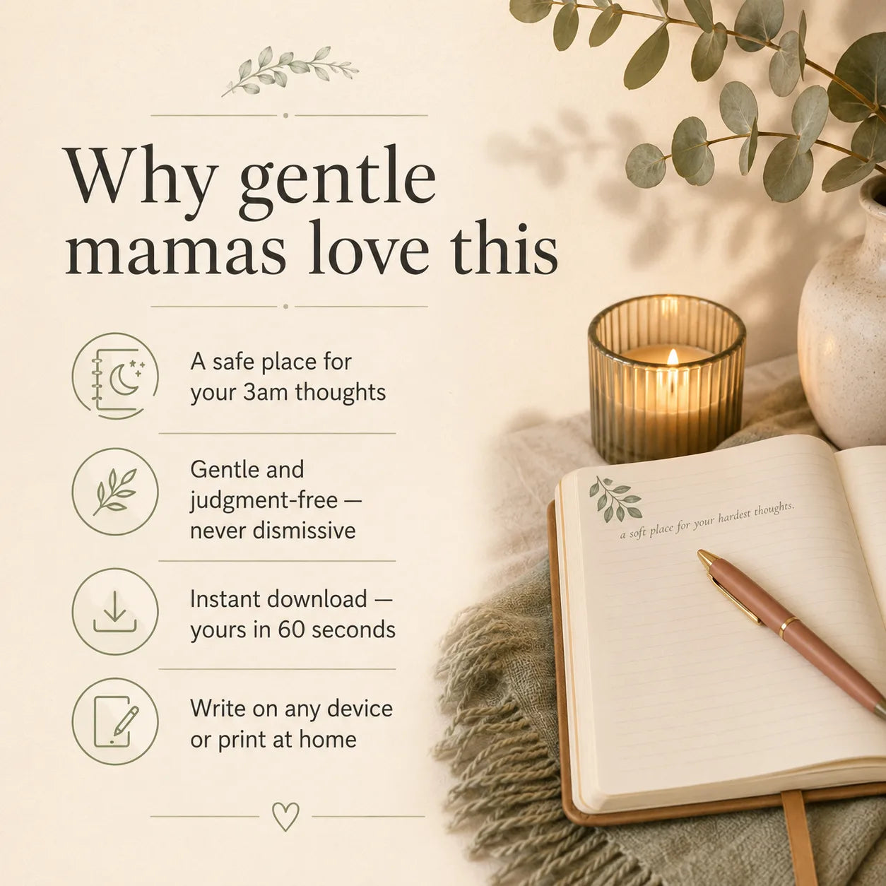 Why gentle mamas love The Worry Journal: a judgment-free space for 3am worries, instant printable digital download for pregnancy anxiety